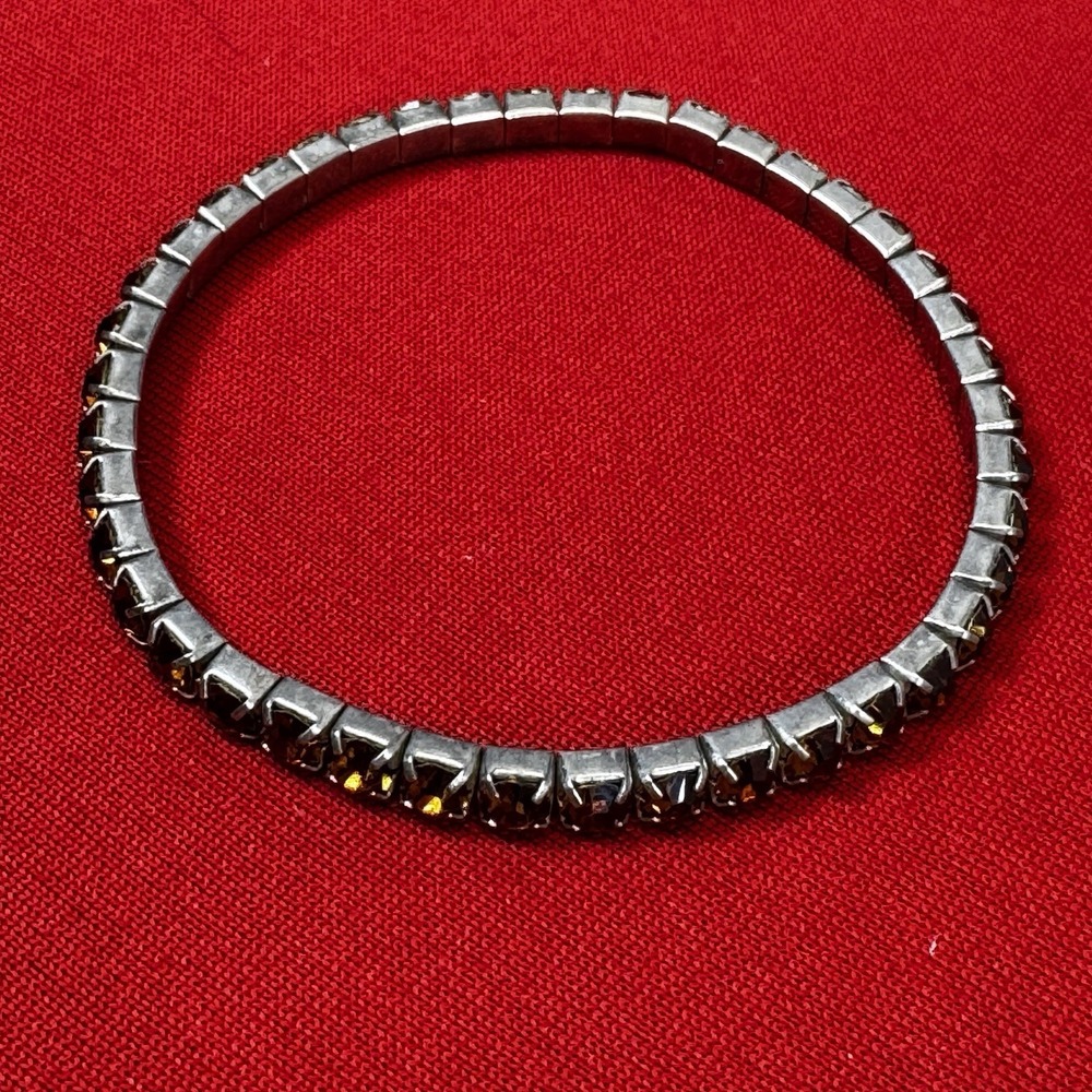 Vtg Silvertone Elastic Bracelet With Amber Colored Gems‎ - Picture 4 of 5